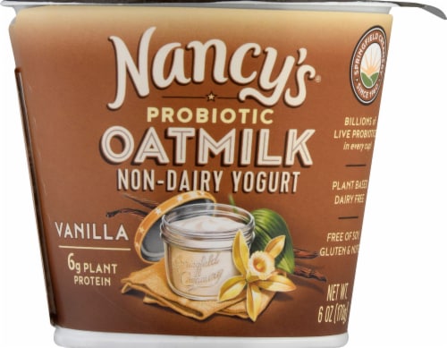 Nancy's Vanilla Dairy Free Probiotic Oat Milk Yogurt Cup Perspective: front