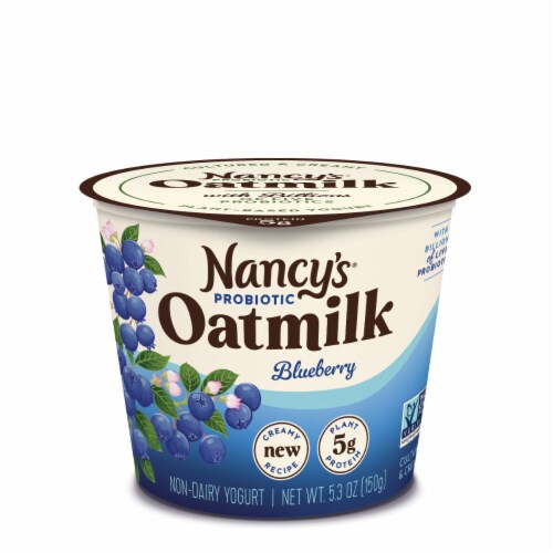 Nancy's Blueberry Dairy Free Probiotic Oat Milk Yogurt Cup Perspective: front