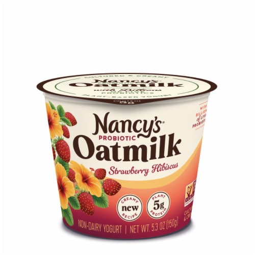 Nancy's Strawberry Hibiscus Dairy Free Probiotic Oat Milk Yogurt Cup Perspective: front