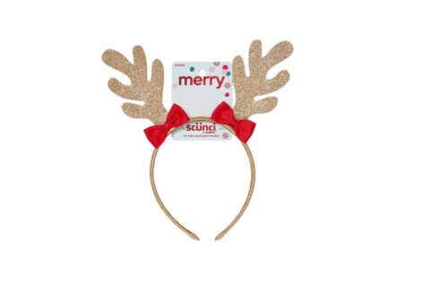 Scunci Gold & Red Bow Reindeer Headband Perspective: front
