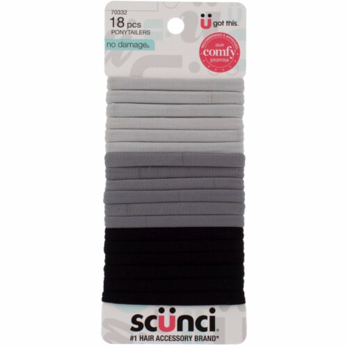 Scunci No Damage Comfy Ponytailers, Gray Shades Soft, 18 Ct Perspective: front