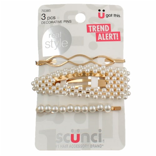 Scunci® Pearl Decorative Hair Pins - Gold / White Perspective: front