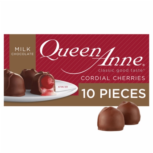 Queen Anne® Milk Chocolate Cordial Cherries Holiday Candy Perspective: front