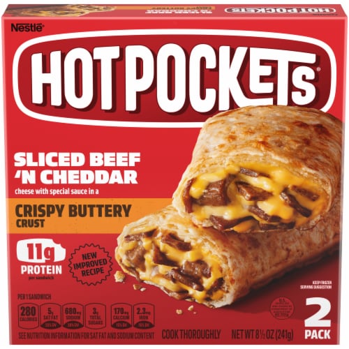 Hot Pockets Frozen Snack Drive Thru Menu Style Sliced Beef 'N Cheddar Frozen Sandwiches Perspective: front