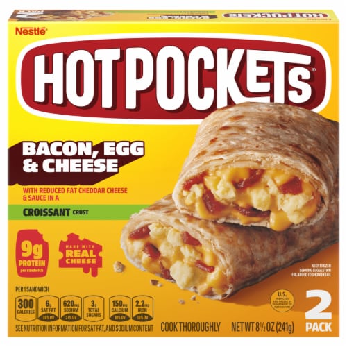 Hot Pockets® Bacon Egg & Cheese Croissant Crust Frozen Breakfast Sandwiches Perspective: front