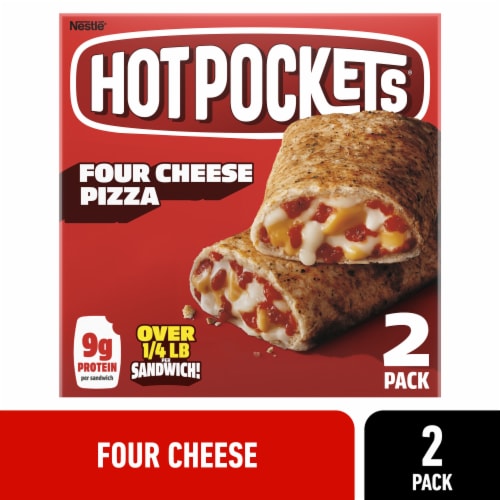 Hot Pockets Four Cheese Pizza Frozen Snacks in an Italian Style Seasoned Crust Pizza Snacks Perspective: front