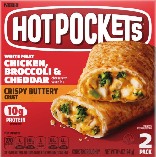 Hot Pockets Frozen Snack Chicken Broccoli & Cheddar Crispy Buttery Crust Frozen Sandwiches Perspective: front