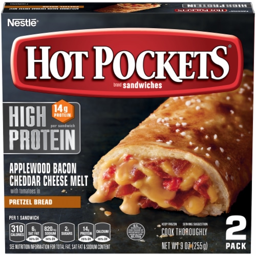 Hot Pockets High Protein Bacon Cheddar Melt Pretzel Bread Crust Frozen Snacks Perspective: front