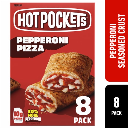 Hot Pockets Pepperoni Pizza Frozen Snacks in an Italian Seasoned crust Perspective: front