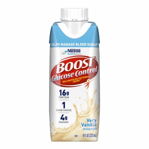 Nestle Boost Glucose Control Balanced Nutritional Drink Very Vanilla 8 oz Carton 24 Ct Perspective: front