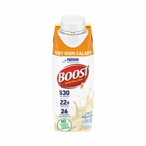 Nestle Boost Very High Calorie Complete Nutritional Drink Very Vanilla 8 oz 24 Ct Perspective: front
