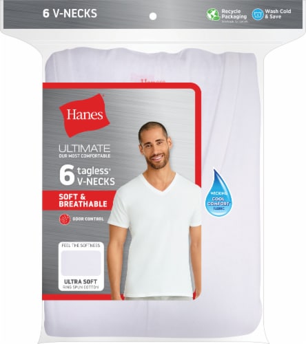 Hanes Ultimate Men s Tagless V Neck Tee 6 Pack S Kroger