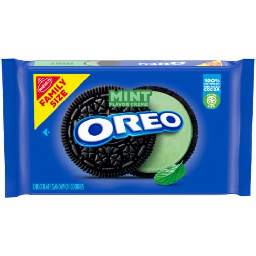 Oreo Mint Flavored Creme Chocolate Sandwich Cookies Family Size Perspective: front