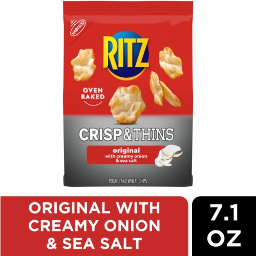 RITZ Crisp and Thins Original with Creamy Onion and Sea Salt Chips Perspective: front