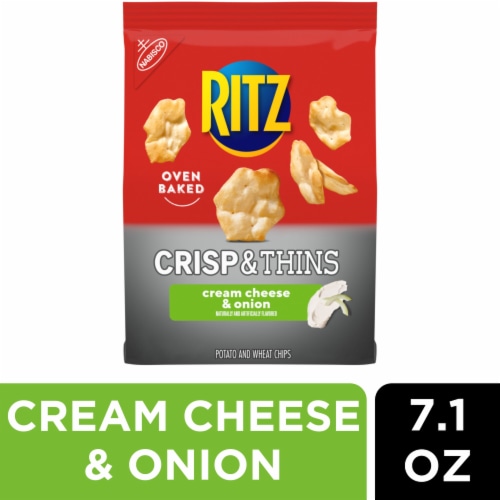 RITZ Crisp and Thins Cream Cheese and Onion Chips Perspective: front