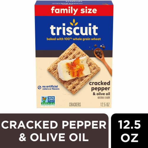 Triscuit Cracked Pepper & Olive Oil Whole Grain Wheat Crackers Family Size Perspective: front