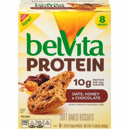 belVita Protein Oats Honey & Chocolate Soft Baked Biscuits Perspective: front