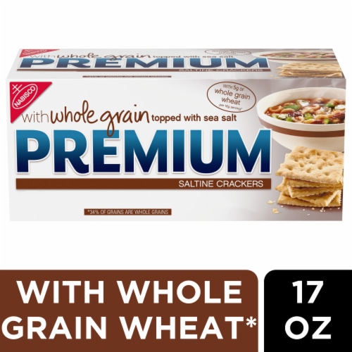 Premium with Whole Grain Wheat Saltine Crackers Perspective: front