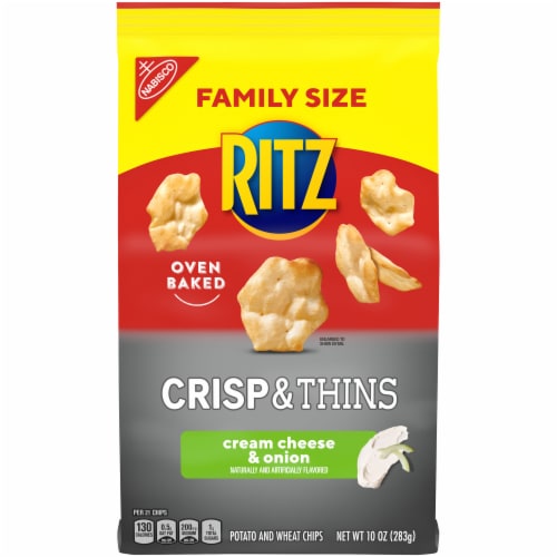 Ritz Crisp & Thins Cream Cheese & Onion Flavored Potato and Wheat Chips Family Size Perspective: front