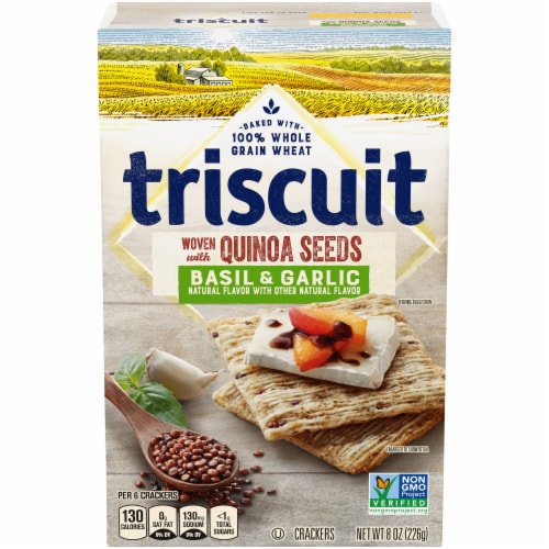 Triscuit Basil & Garlic With Quinoa Seeds Whole Grain Wheat Crackers Perspective: front