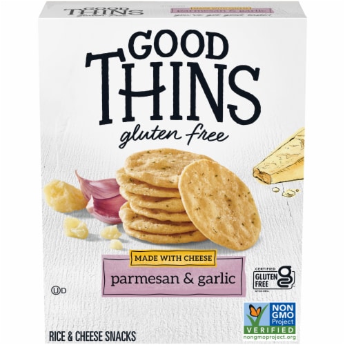 Good Thins Parmesan & Garlic Rice & Cheese Snacks Gluten Free Crackers Perspective: front