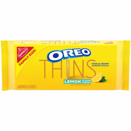 Oreo Thins Lemon Flavored Creme Sandwich Cookies Family Size Perspective: front