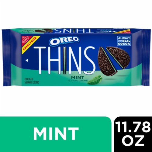 OREO Thins Mint Creme Chocolate Sandwich Cookies Family Size Perspective: front