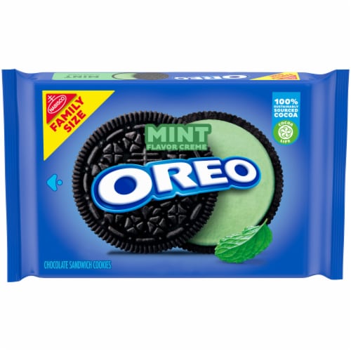 OREO Mint Creme Chocolate Sandwich Cookies Family Size Perspective: front