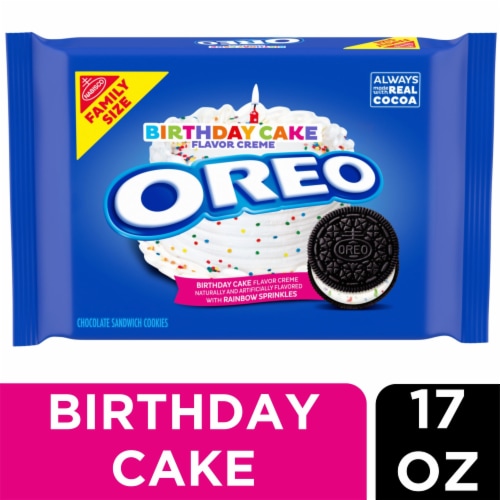 OREO Birthday Cake Chocolate Sandwich Cookies Family Size Perspective: front