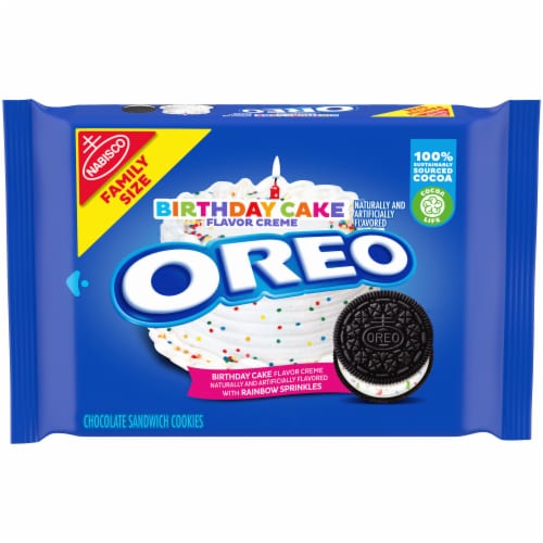 Oreo Birthday Cake Chocolate Sandwich Cookies Family Size Perspective: front