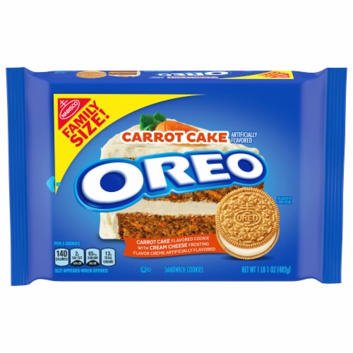 Oreo Carrot Cake Cream Cheese Flavored Creme Sandwich Cookies Family Size Perspective: front