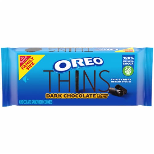 Oreo Thins Dark Chocolate Creme Sandwich Cookies Family Size Perspective: front