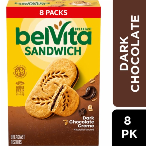 Belvita Breakfast Sandwich Dark Chocolate Creme Breakfast Biscuits Perspective: front