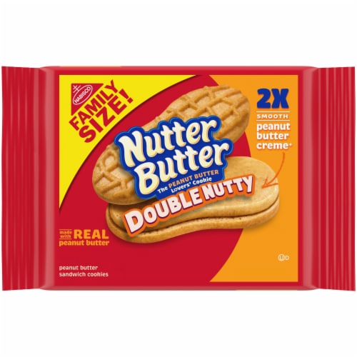 NUTTER BUTTER Double Nutty Peanut Butter Sandwich Cookies Perspective: front