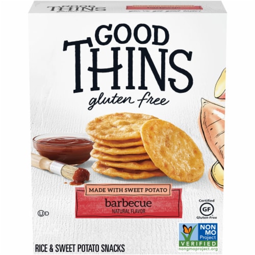 Good Thins Barbecue Rice & Sweet Potato Snacks Gluten Free Crackers Perspective: front