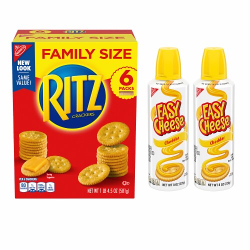 Ritz Family Size Crackers and Easy Cheese Cheddar Spray Cheese Pack Perspective: front