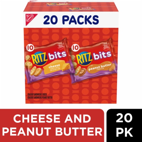 RITZ Bits Cheese and RITZ Bits Peanut Butter Sandwich Crackers Variety Pack Perspective: front