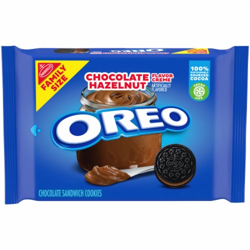 Oreo Chocolate Hazelnut Creme Chocolate Sandwich Cookies Family Size Perspective: front