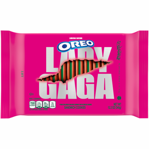 Oreo Lady Gaga Pink Golden Sandwich Cookies Perspective: front