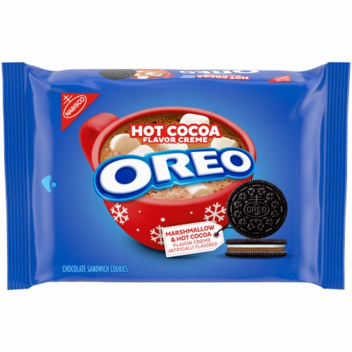 Oreo Hot Cocoa Creme Chocolate Sandwich Cookies Limited Edition Perspective: front