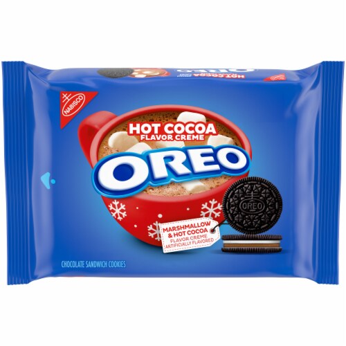 Oreo Hot Cocoa Creme Chocolate Sandwich Cookies Limited Edition Perspective: front