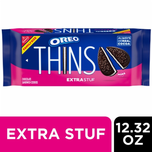 OREO Thins Extra Stuf Chocolate Sandwich Cookies Family Size Perspective: front