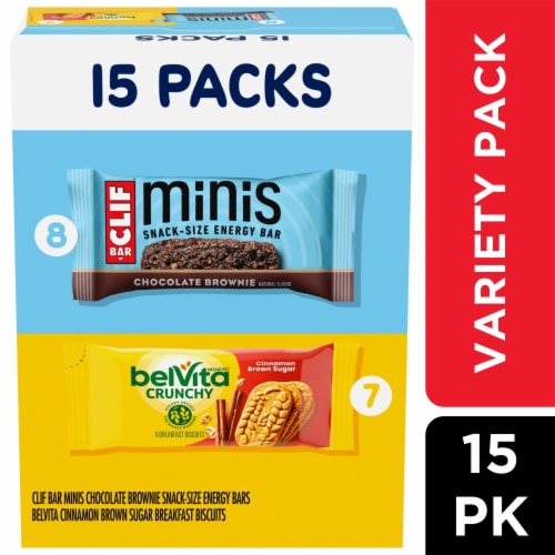 CLIF BAR Minis Energy Bars & belVita Crunchy Breakfast Biscuits Variety Pack Perspective: front