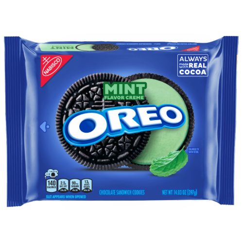 Oreo Mint Chocolate Sandwich Cookies Perspective: front