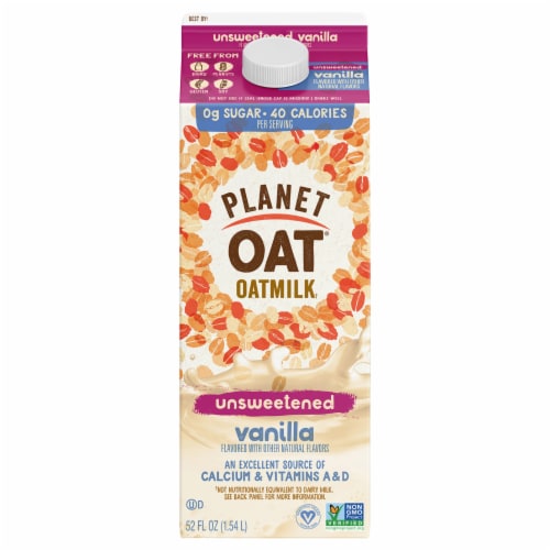 Planet Oat Dairy Free Unsweetened Vanilla Oat Milk Perspective: front