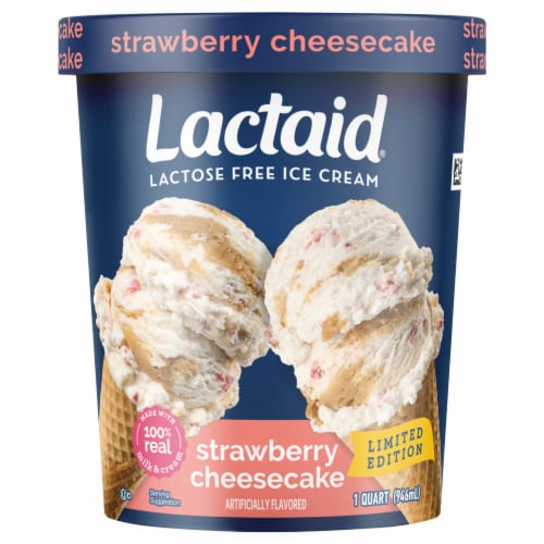 Lactaid® Lactose Free Strawberry Cheesecake Ice Cream Pint Perspective: front