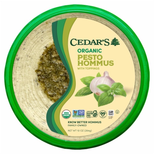 Cedar's Foods Topped Organic Pesto Hommus Perspective: front