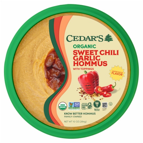 Cedar's Topped Organic Sweet Chili Garlic Hommus Perspective: front