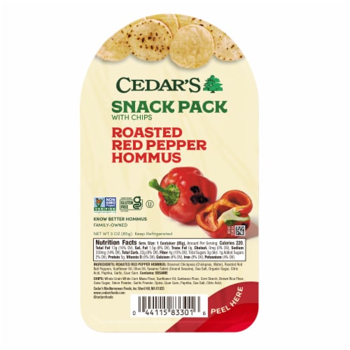 Cedar's Roasted Red Pepper Hommus WIth Chips Perspective: front