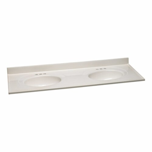 61 in. W Cultured Marble Vanity Top in White with White Double Bowl Perspective: front